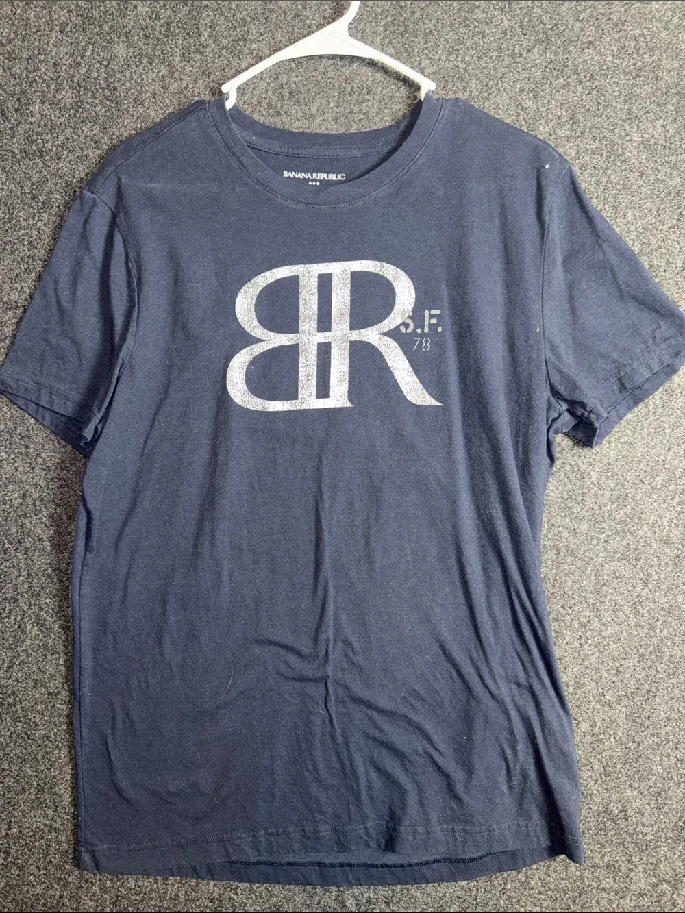 Banana Republic Navy Short Sleeve Logo Crewneck Tee